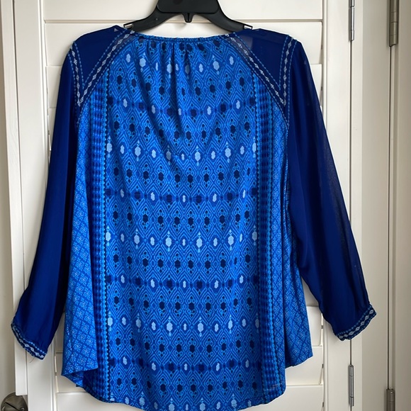 Lucky Brand women’s blue boho 3/4 sleeve pullover button up tunic top EUC - Picture 9 of 14